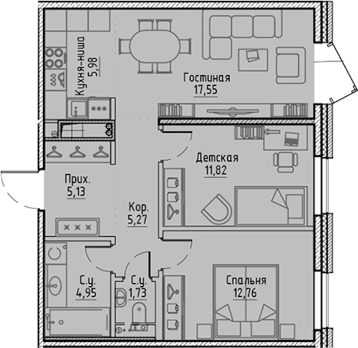 2-комнатная квартира 65.19 м², 4/10 эт., ЖК «LEGENDA Сампсониевский 32»